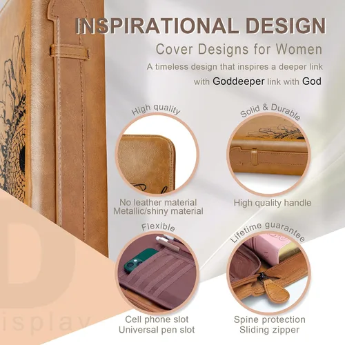 Vista 2 de GUEER Funda para Biblia para hombres, Portabiblia, Funda para Biblia Bolsa Organizadora de Transporte, con Cremallera y Bolsillos para Biblia