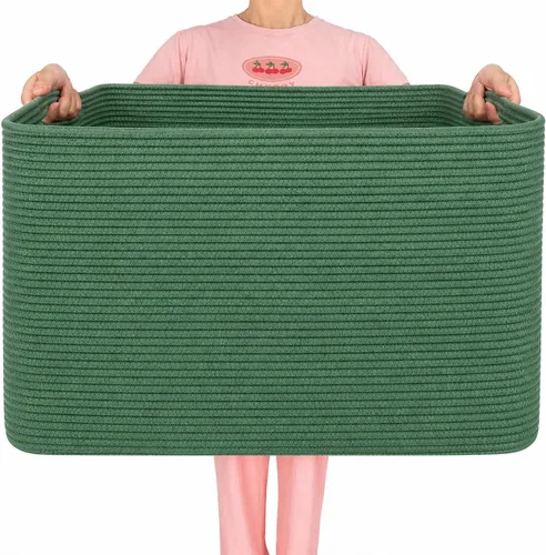 Vista 11 de MINTWOOD Design 112L Canasta Extra Grande para Mantas con Soporte para Sala de Estar, 25"x17"x16" Canasta de Almacenamiento de Cuerda Tejida