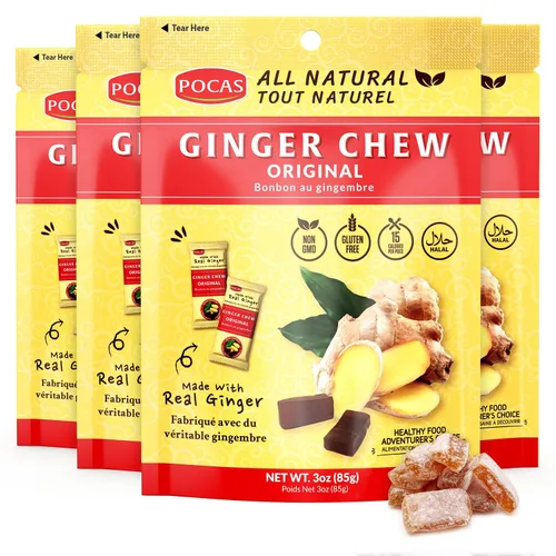Vista 7 de Pocas Lemon Ginger Chews - Masticables de jengibre dulce y picante, bocadillos bajos en calorías envueltos individualmente, caramelo de jengibre