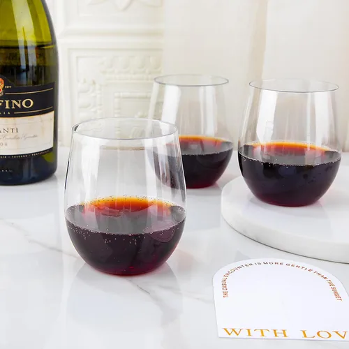 Vista 3 de SUT Copas de vino desechables sin tallo, copas de vino irrompibles de 12 onzas, inastillables, reciclables, copas de vino de plástico resistentes