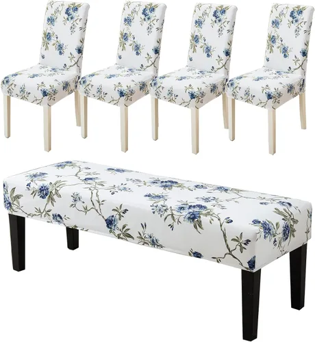 Vista 22 de CRFATOP 4 Piezas de Fundas Elásticas para Silla de Comedor con Funda para Banco Fundas Impresas para Silla de Comedor Fundas para Cojín de Asiento
