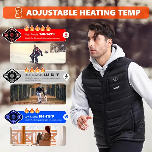 Vista 5 de Chaleco térmico para hombre con batería incluida, chaleco de calefacción eléctrico recargable de 7.4 V, temperatura inteligente. Control