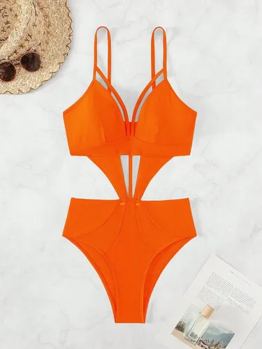 Vista 6 de MakeMeChic Traje de baño de una pieza con tiras recortadas para mujer