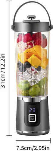 Vista 5 de Máquina de mezcla portátil de 200 W Copa 20.3 fl oz Exprimidor eléctrico Máquina Mezclador de frutas para batidos Multifuncional Smoothie Maker Negro