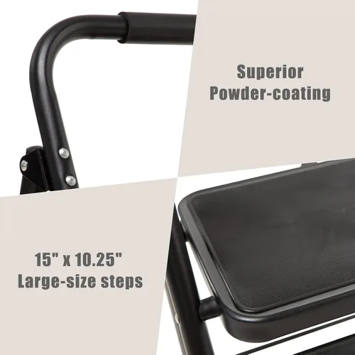 Vista 6 de Wiberwi 3 Step Ladder Folding Step Stool for Adults with Top Handrail 330 Lbs Capacity, Lightweight & Portable Step 3 Stool Ladders with Wide Pedal