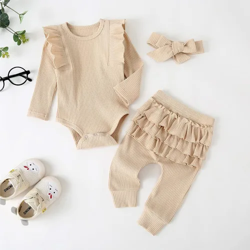 Vista 2 de Conjunto de mameluco y pantalón de manga larga para niña de 3 piezas