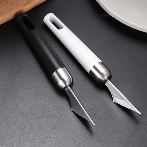 Vista 2 de VILLCASE 2 cuchillos de acero inoxidable para tallar frutas, en forma de V, grabado de alimentos, herramienta de corte para el hogar, cocina, mesa
