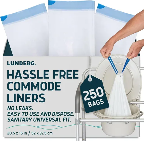 Vista 9 de Lunderg Commode Liners - Paquete económico de 50 unidades de ajuste universal - Forros de inodoro de grado médico desechables para silla de inodoro