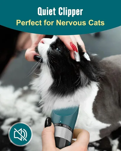 Vista 4 de oneisall Cortapelos para gatos para pelo enmarañado, kit de aseo silencioso para gatos de 5 velocidades, afeitadora inalámbrica para mascotas