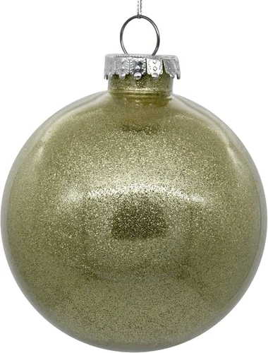 Vista 10 de Vickerman Adorno navideño de bola transparente de 3 pulgadas con interior de purpurina dorada antigua. Oro envejecido