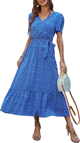 Vista 22 de PRETTYGARDEN Vestido largo bohemio floral de verano para mujer Melocotón Floral