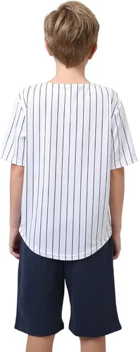 Vista 3 de Camiseta de béisbol para niños, a rayas, con botones, hipster, personalizada, para niños