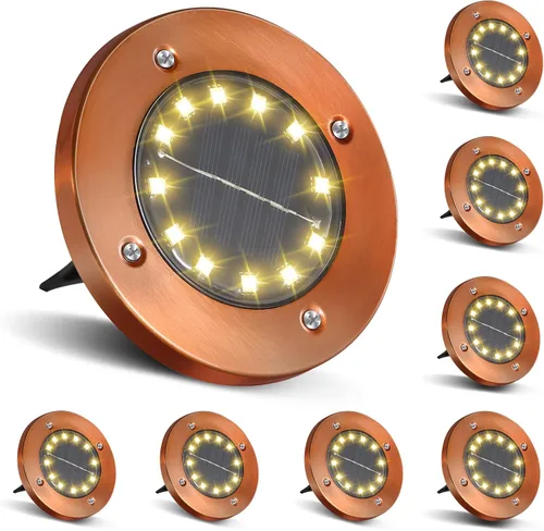 Vista 9 de HOFLYW HOFLY - Luces solares para exteriores en el suelo, paquete de 8, 12 LED, luz blanca para camino, patio, pasarela