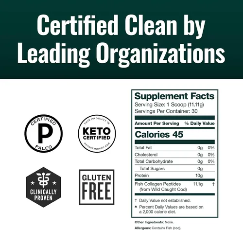 Vista 4 de Natural Force Clean Marine Polvo de Colágeno – Probado para toxinas – Certificado Keto y Paleo – Proteína pura hidrolizada tipo I