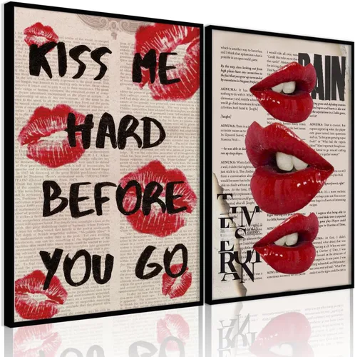 Vista 7 de 2 piezas de lienzo enmarcado, arte de pared, decoración de pared de moda preparada, pósteres de labios rojos funky, impresiones de cuadros