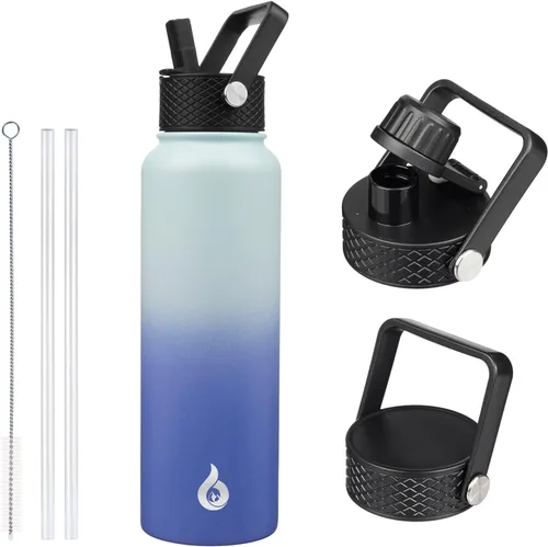Vista 78 de BJPKPK Botellas de Agua Aisladas con Tapa de Pajita, Botella de Agua de Acero Inoxidable de 18oz, Termo Frío Caliente con 3 Tapas, Vaso de Viaje a
