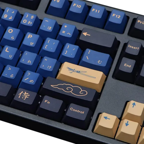 Vista 4 de MOLGRIA Teclas Samurai azules, juego de 129 teclas PBT para teclado de juegos, teclas personalizadas de sublimación de tinte de perfil de cereza