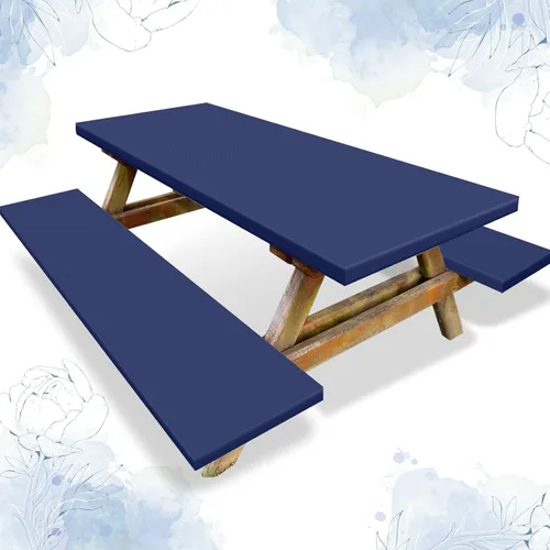Vista 11 de Funda de mantel ajustable de 3 piezas para mesa de pícnic y bancos, para mesa de 6 pies, 30 x 72 pulgadas, vinilo con bordes elásticos ajustables