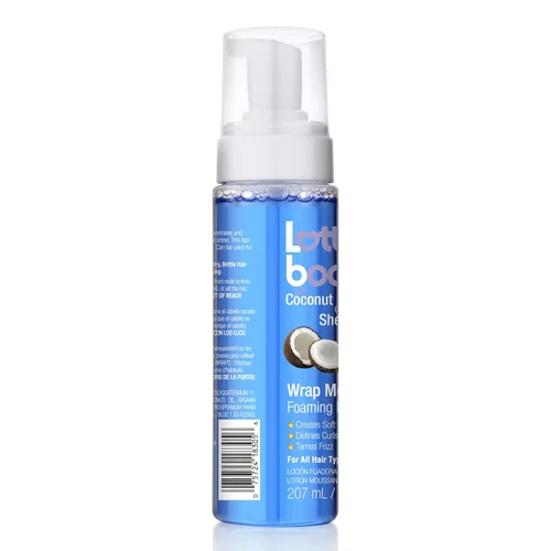Vista 14 de Lottabody Mousse en espuma con aceite de coco y manteca de karité Wrap Me, crea envoltorios suaves, mousse para cabello rizado, define rizos