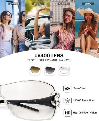 Vista 5 de Zeelool Gafas de sol Y2K para mujeres y hombres, gafas de sol envolventes con escudo sin montura UV400 Alien Futuristic Sun Glasses ZSM0006