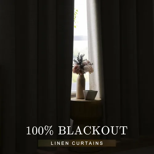 Vista 2 de Anpark Cortinas 100% opacas para dormitorio, cortina opaca de lino estilo granja de 84 pulgadas de largo, juego de 2 paneles, cortinas de ventana