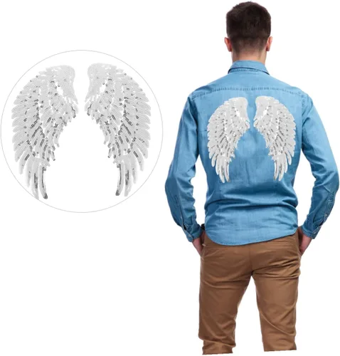 Vista 8 de Sequin Angel Wings Embroidery Patch DIY Clothes Sewing Applique Silver Sparkling Cloth Decoration for Costume and Craft