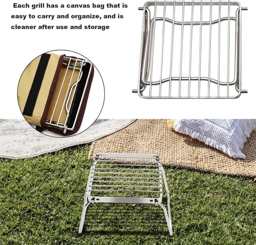 Vista 2 de Saihisday Parrilla plegable para fogata, parrilla portátil para acampar con patas plegables, rejilla de acero inoxidable 304 para estufa de gas