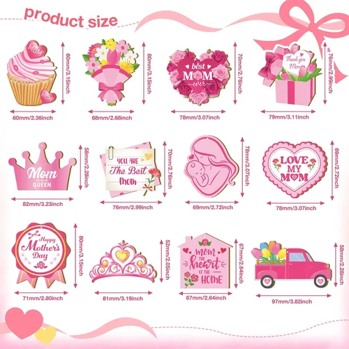 Vista 3 de FairySandy 36 piezas de adornos para el día de la madre para árbol de madera, rosa, mamá, mujeres, decoración de árbol, flores rústicas, magdalenas