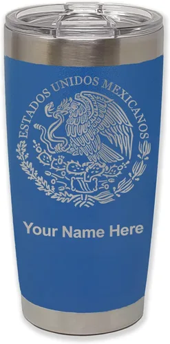 Vista 28 de LaserGram - Vaso personalizado de 20 onzas, bandera de México (negro)