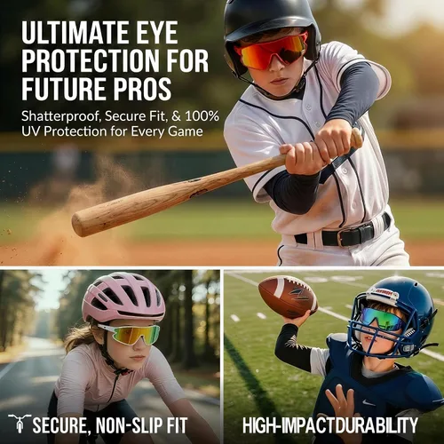 Vista 2 de Gafas de sol de béisbol para niños, gafas de sol de béisbol juveniles para niños y niñas, pantallas deportivas de sóftbol de 6 a 14 años