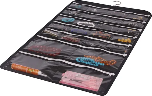 Vista 8 de DIOMMELL Organizador de joyería colgante con 47 bolsillos con cremallera para aretes, collar, pulsera, anillo, bolsa de almacenamiento