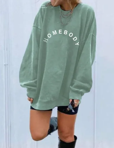 Vista 2 de GEMLON Homebody - Camiseta de manga larga con estampado de letras para mujer