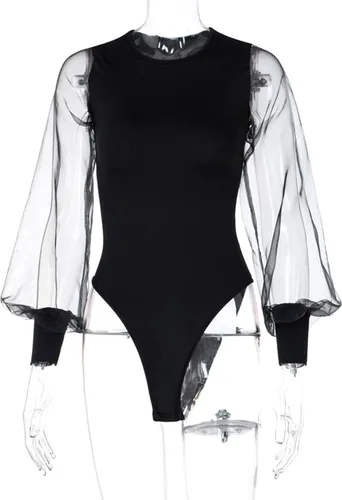 Vista 3 de Hilinker Body de malla transparente de manga larga para mujer, leotardo sexy
