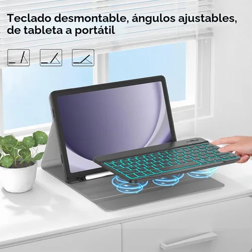 Vista 2 de JUQITECH Funda para teclado retroiluminada para Samsung Galaxy Tab A11 Plus A9 Plus de 11 pulgadas A11+ 2025 A9+ 2023 Estuche inteligente suave