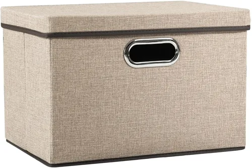 Vista 66 de PRANDOM Contenedores de almacenamiento con tapas [paquete de 3] cajas de almacenamiento plegables de tela de lino, canastas organizadoras, cubos