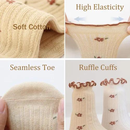 Vista 3 de WATOCHE Calcetines para bebés y niñas pequeñas con volantes, calcetines de vestir con volantes, calcetines antideslizantes para bebés, calcetines