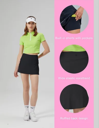 Vista 5 de 1a1a Falda de tenis de golf para mujer, pantalón corto de cintura alta, atlético, falda deportiva con bolsillos cortos