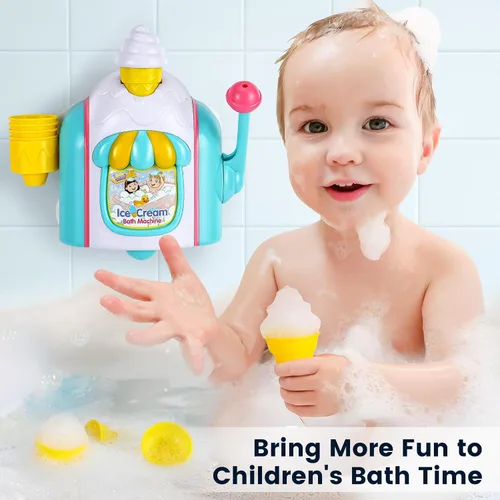 Vista 7 de Juguetes de baño para niños de 4 a 8 años, máquina de burbujas de helado para niños pequeños de 3 a 5 años, juguetes de baño de espuma de helado