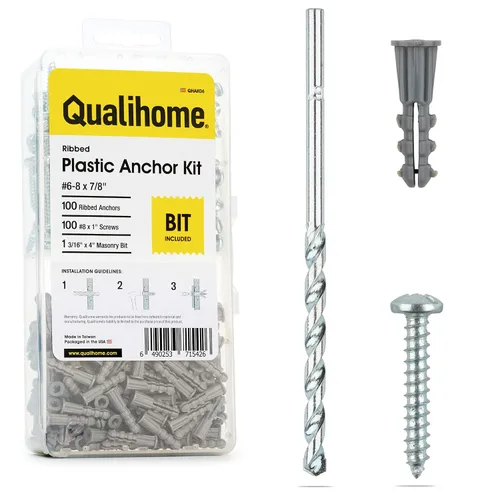 Vista 8 de Qualihome Kit de Anclajes de Plástico Acanalado para Paneles de Yeso - Anclajes de Pared y Tornillos para Paneles de Yeso Incluye Anclajes