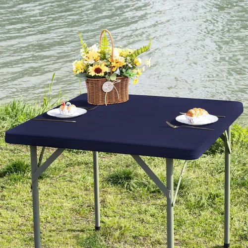 Vista 26 de Mantel de mesa rectangular de 4 pies con ajuste elástico, mantel de elastano elástico de 4 pies para mesas de comedor, para interiores y exteriores