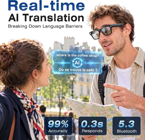 Vista 3 de Gafas inteligentes AI con cámara, video EIS 4K, traducción en Negro