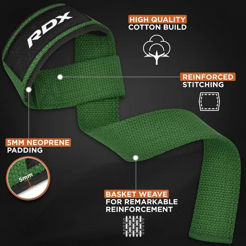 Vista 2 de RDX - Correas de elevación para levantamiento de pesas – Correa de muñeca de gimnasio resistente 100% algodón con acolchado de neopreno de 5 mm