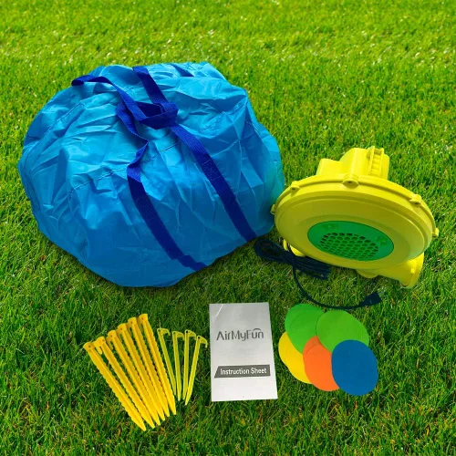 Vista 9 de AirMyFun Casa inflable para saltar, castillo hinchable con soplador de aire, casa de juegos con piscina de bolas, tobogán inflable para niños