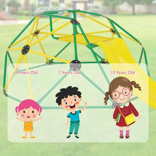 Vista 9 de Olakids Cúpula de escalada con tobogán, para niños al aire libre, gimnasio, cúpula geométrica, marco de acero, estructura de escalada de 8 pies