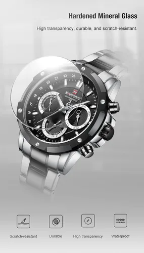 Vista 6 de NAVIFORCE Relojes deportivos para hombre de acero completo reloj de cuarzo para hombre fecha semana resistente al agua reloj militar