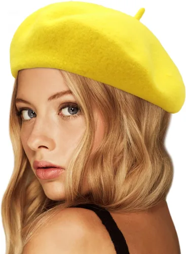 Vista 15 de Wheebo Boina de lana, color sólido, estilo francés, gorro cálido de invierno para mujeres y niñas Albaricoque