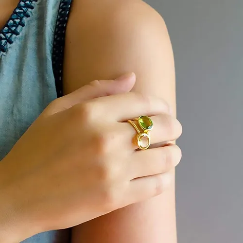 Vista 35 de Oval Birthstone Ring Bezel Set in Vermeil Gold, Sterling Silver, or Rose Gold, Stacking Birthstone Ring [rOMB]