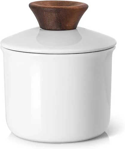 Vista 9 de DOWAN Mantequillera francesa para encimera, plato de mantequilla de cerámica con línea de agua, recipiente de mantequilla de porcelana
