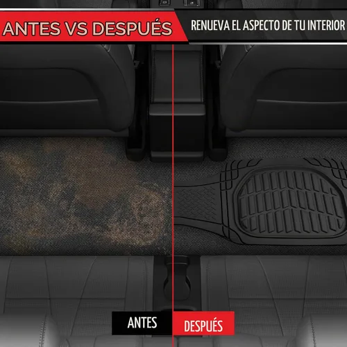 Vista 5 de Motor Trend Premium FlexTough Alfombrillas de piso traseras de goma Deep Dish, Alfombrillas de piso de ajuste universal para todo tipo de clima