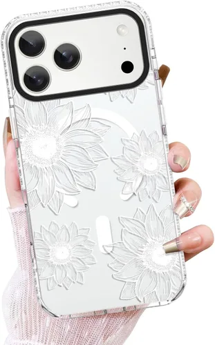 Vista 44 de OOK Funda magnética transparente para iPhone 17, lindo encaje floral negro Encaje Negro Floral
